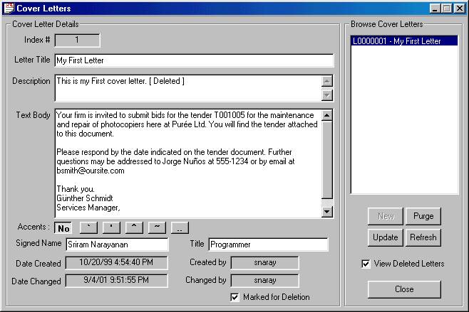 Letter Maintenace Form